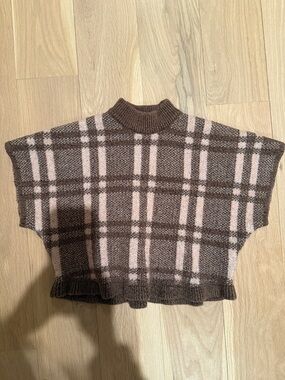 Zara Brown & Pink Plaid Knit Sweater Poncho